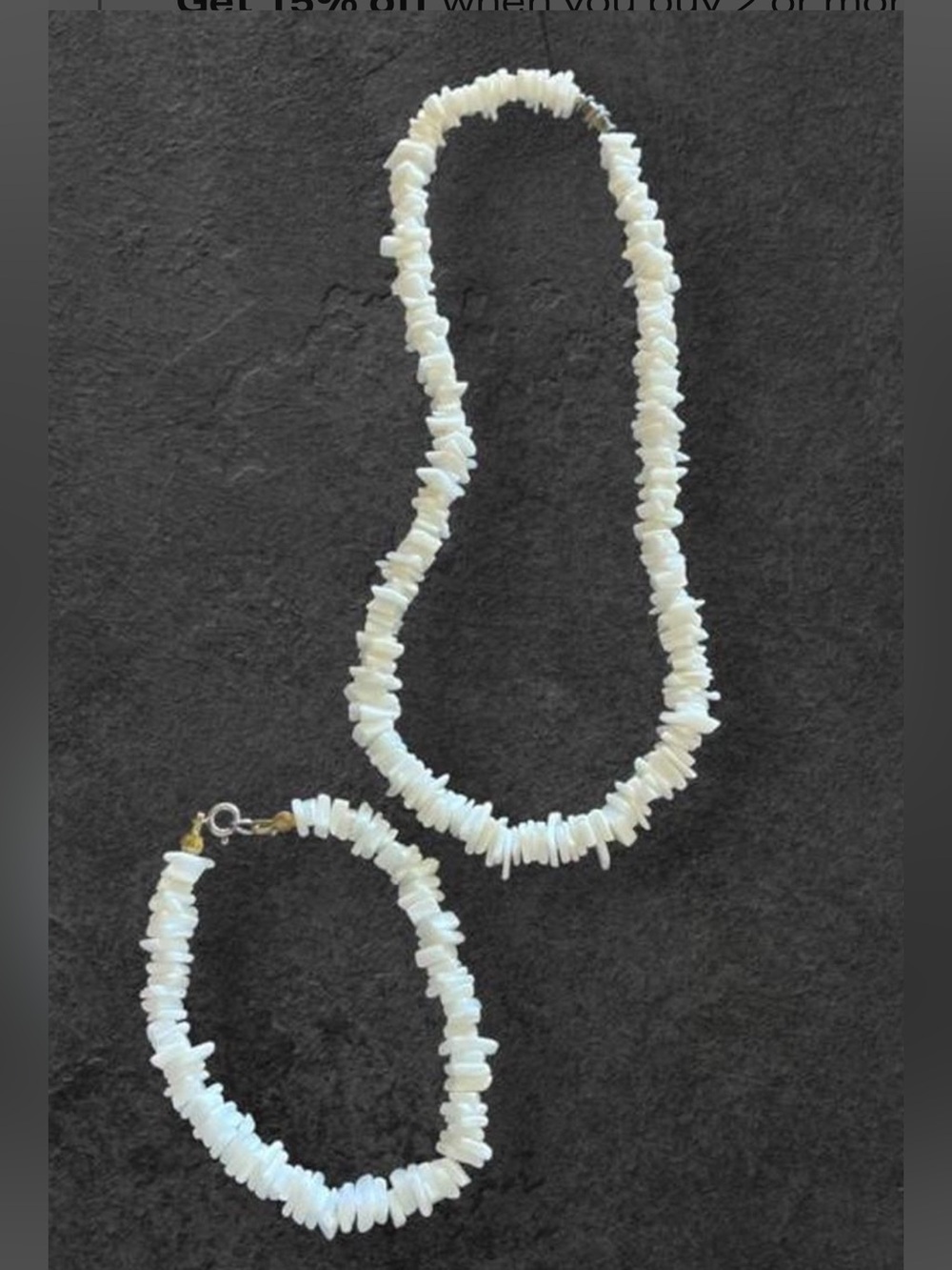Puka white necklace and matching bracelet set